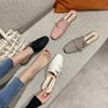 Leather Cool Slippers Women's Bag Head Half Slippers Wind Heelless Lazy Shoes Thick Heel Summer Wear Muller Shoes Women
