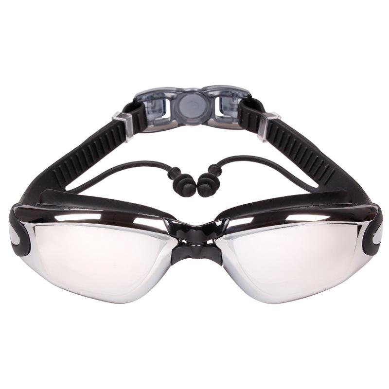 -1.5~-8.0 Adult Myopia Swimming Goggles Waterproof Anti-fog HD Transparent Electroplated Large Frame With Earplugs