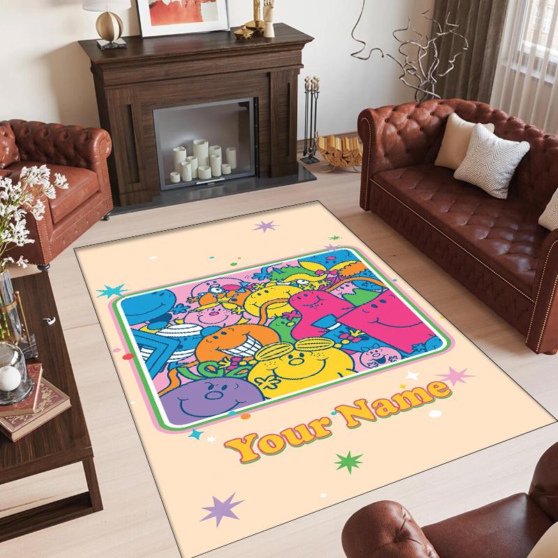 Personalized Crystal Velvet Carpet Custom Name Text,Mr. Men & Little Miss Anti Slip Area Rug For Home Decoration