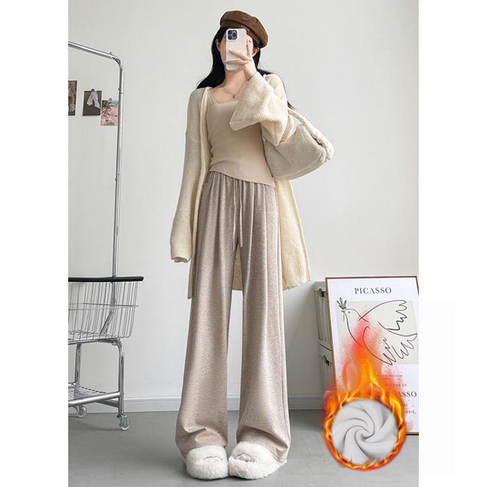 

Women s Elastic Waist Glutinous Knit Wide-Leg Pants for Autumn and Winter M