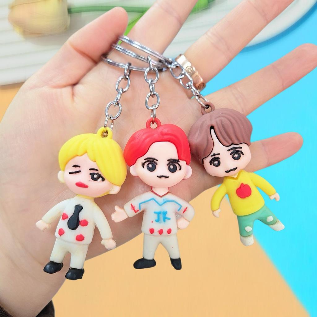 BTS 3D Cartoon Style Keychain, SoftCartoon Figure Charm, Kpop ARMY Fans Collectible Bag Pendant