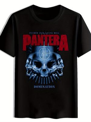Retro Rock Band Graphic T-shirt - Black Pantera "Domination" Design