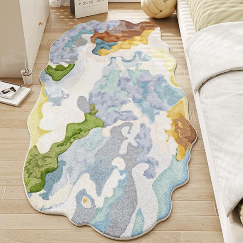 Dopamine Style Rugs for Bedroom Irregular Shape Living Room Decoration Moss Carpet Girl Casual Cute Rug Home Washable Thick Mat