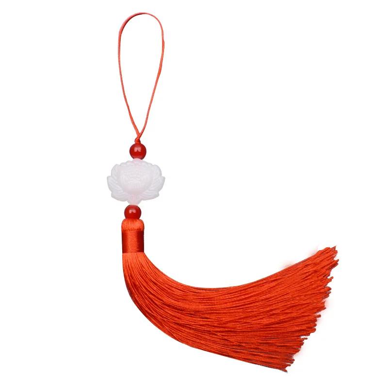 1 Pcs White jade lotus Fringe Trim Bookmark Silk Tassels Pendant DIY Sewing Curtains Accessories Clothes Bag Craft Supplies