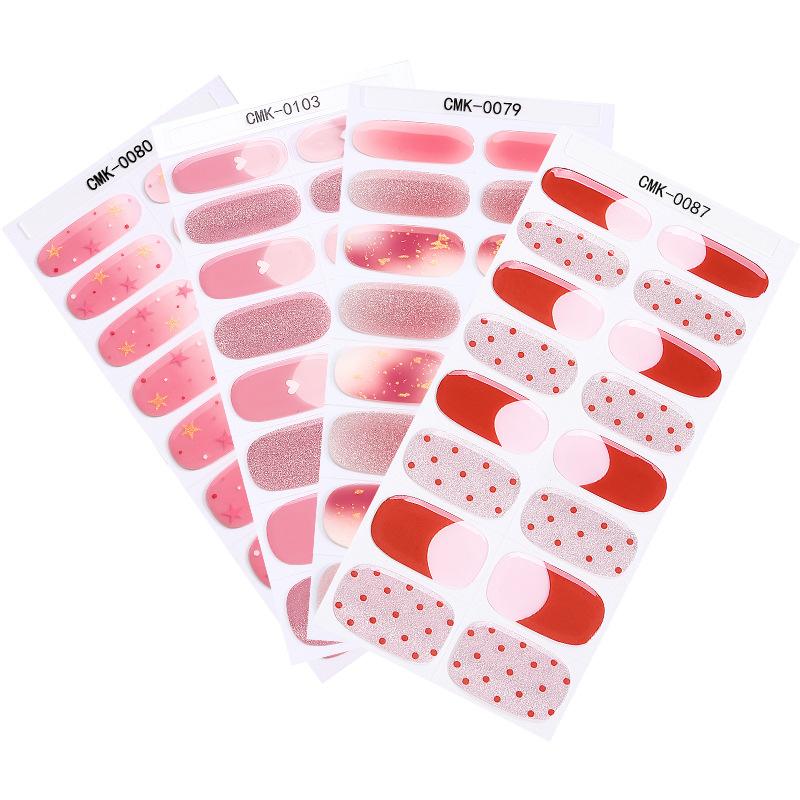 Cat-Eye Nagelsticker ohne Backen oder UV-Schutz, Grenzüberschreitende Florale, Karierte, Gepunktete Gel-Nagelsticker