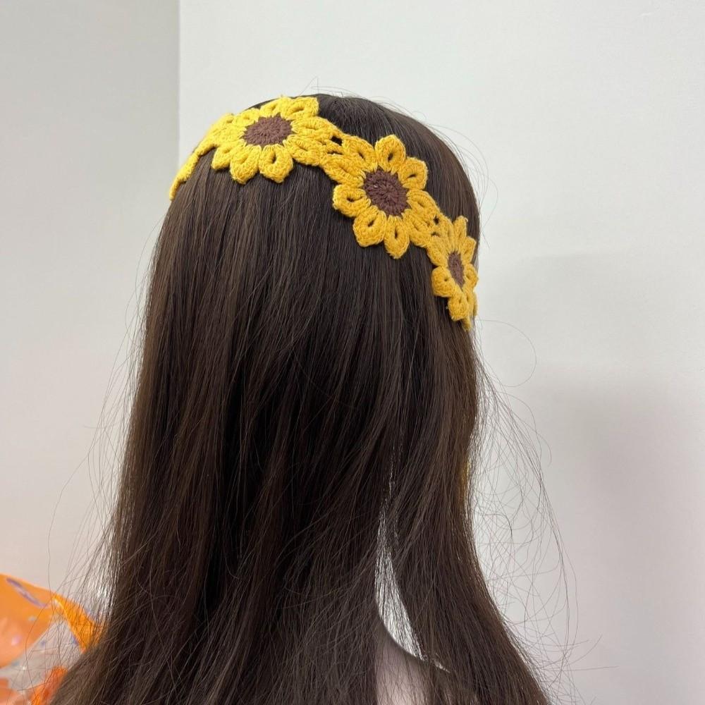 Turban Flowers Hairband Scarf Knitted Hair Band Retro Pastoral Style Headscarf Photography Prop