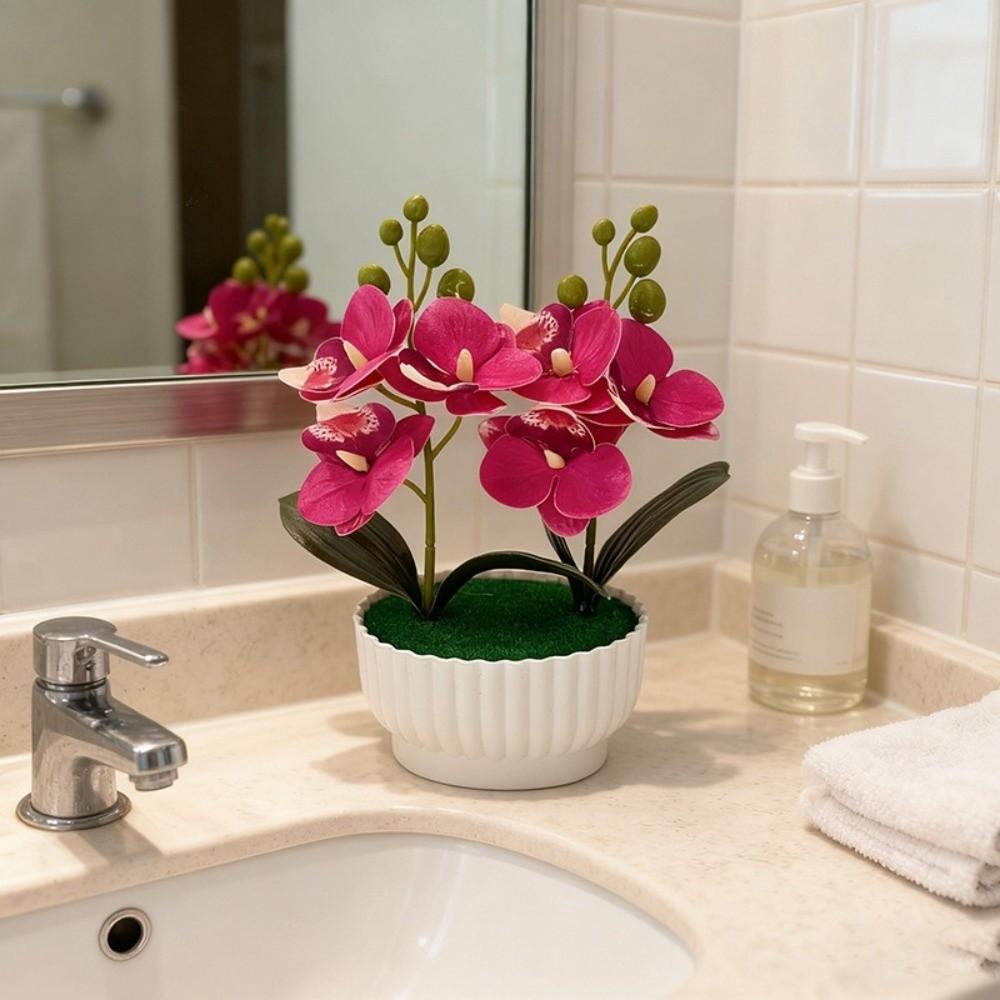 Multi-Bloom Simulated Butterfly Orchid White Flower Pot DIY Artificial Orchid Bonsai Faux Flowers Artificial Faux Plants