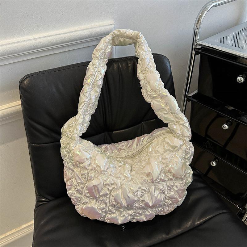 

Trendy Soft Down Cloud Bag With Unique Ruffled Texture Perfect For Everyday Use White