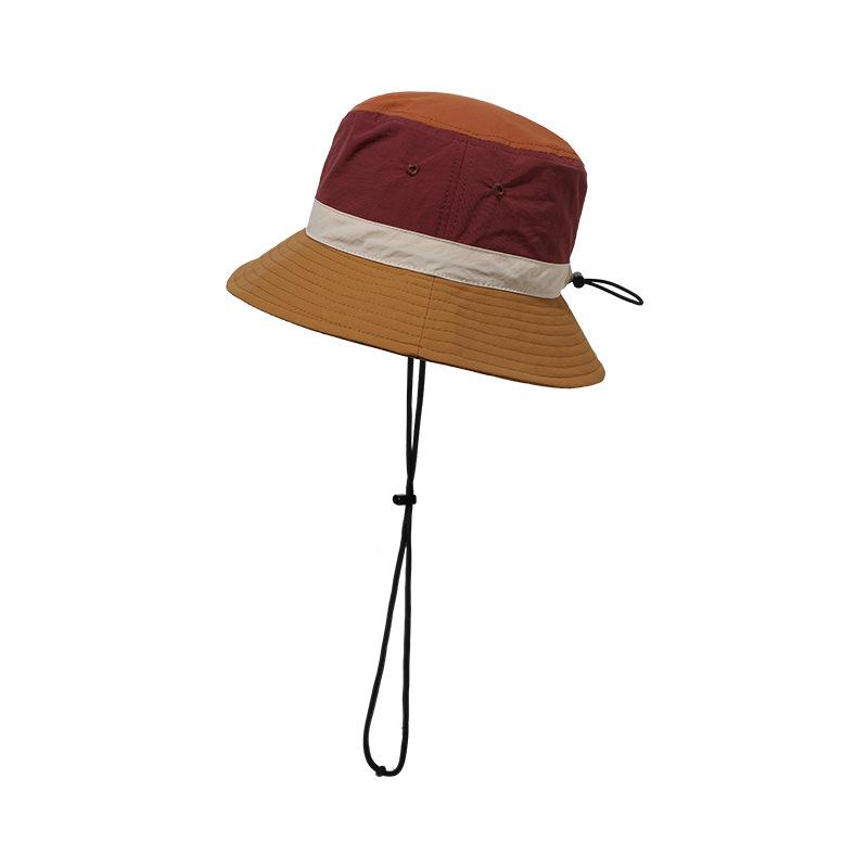Japanese Style Quick Dry Color Block Bucket Hat Men Women Outdoor Breathable UV Protection Adjustable Drawstring Hiking Sun Hat