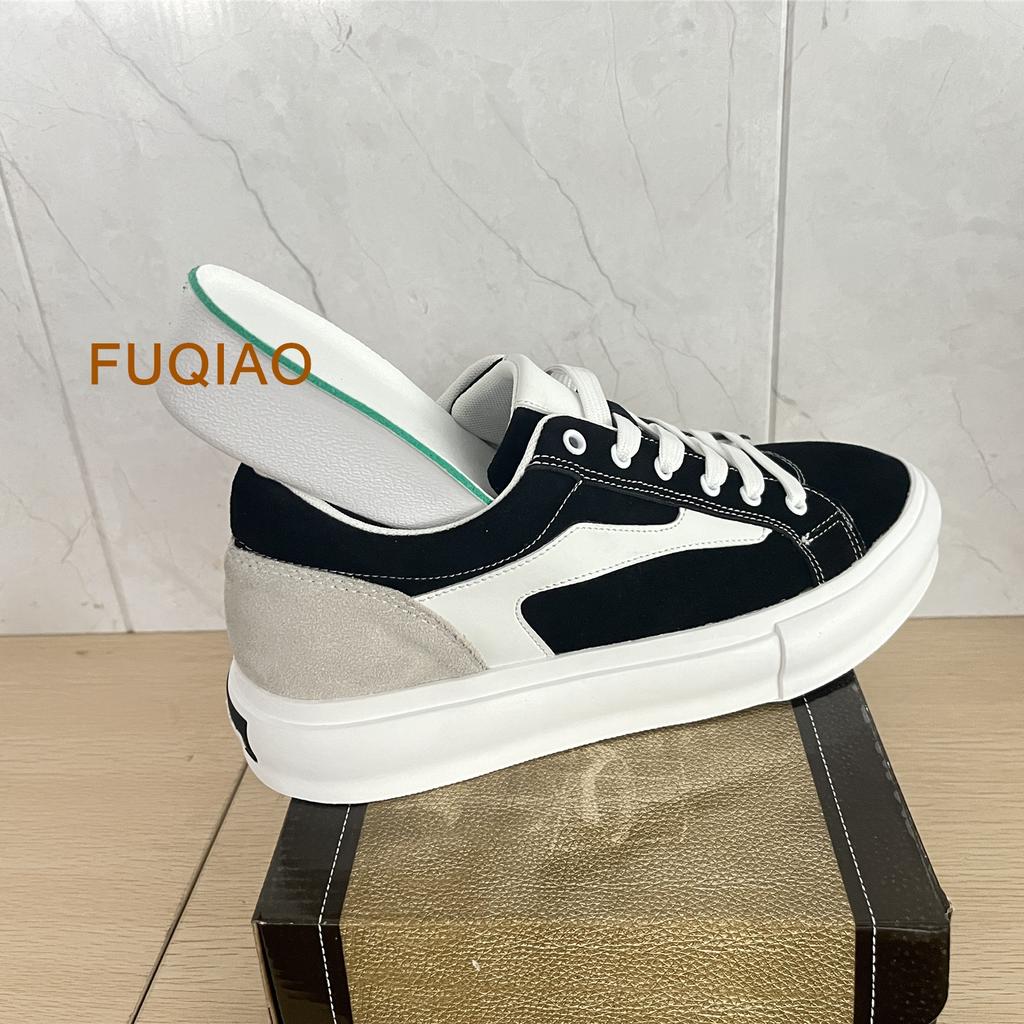 Cow Suede Thick Bottom Vintage Patchwork Couple Elevator Shoes Height Increasing Shoes Non-Slip Lift Skateboard Shoes