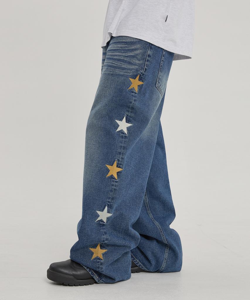 Pantaloni in Denim WAIKEI a Stelle Blu Medio