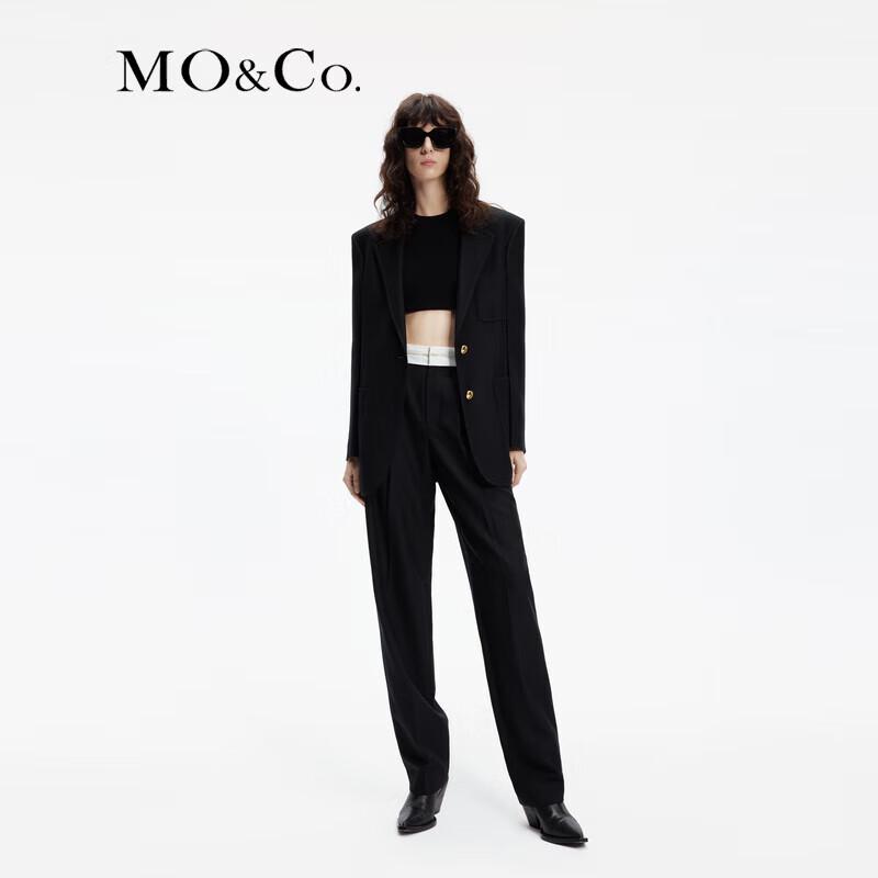 MO&Co. Women's Wool Blend High-Waist Pleated Straight-Leg Trousers