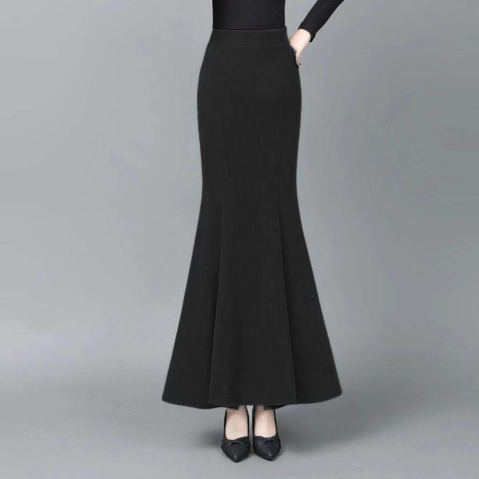 

Элегантная и стройнящая юбка-шторм на осень и зиму, высококачественная юбка-рыбий хвост с длинной юбкой Snow Neil L чёрный