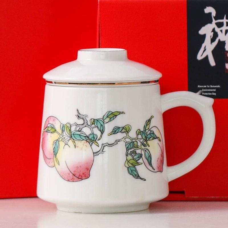 Guochao Style Ceramic Teacup with Filter - Chinese Tea & Water Separation, Customizable Logo for Office Gift
