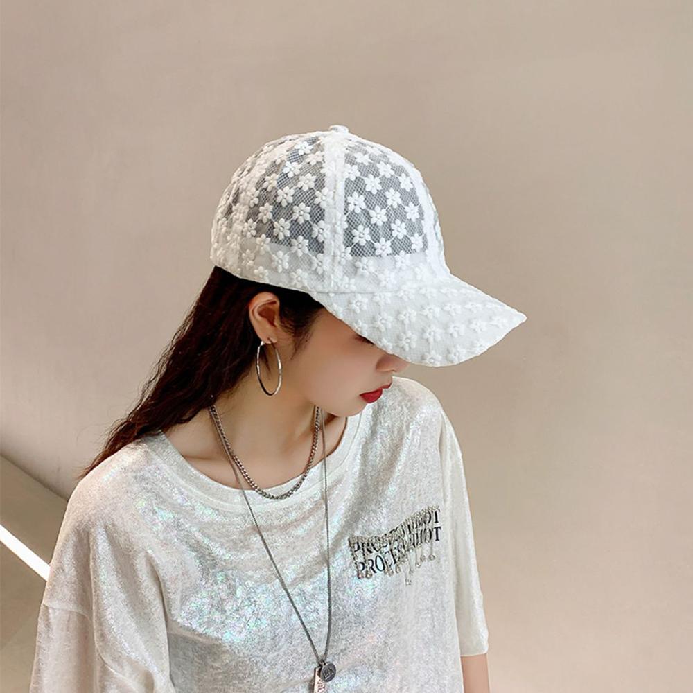 Atmungsaktiv Verstellbar Damen Outdoor Koreanischer Hip Hop Netzmütze Schirmmütze Spitze Blume Baseballkappe