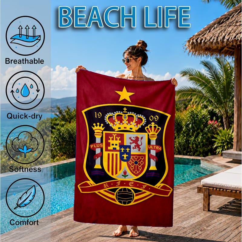Asciugamano da Spiaggia con Stemma Calcio Spagna, Asciugamano da Spiaggia in Microfibra, Perfetto per Piscina, Spiaggia, Viaggio, Decorazione Casa, Regali per Fan di Feste in Spiaggia