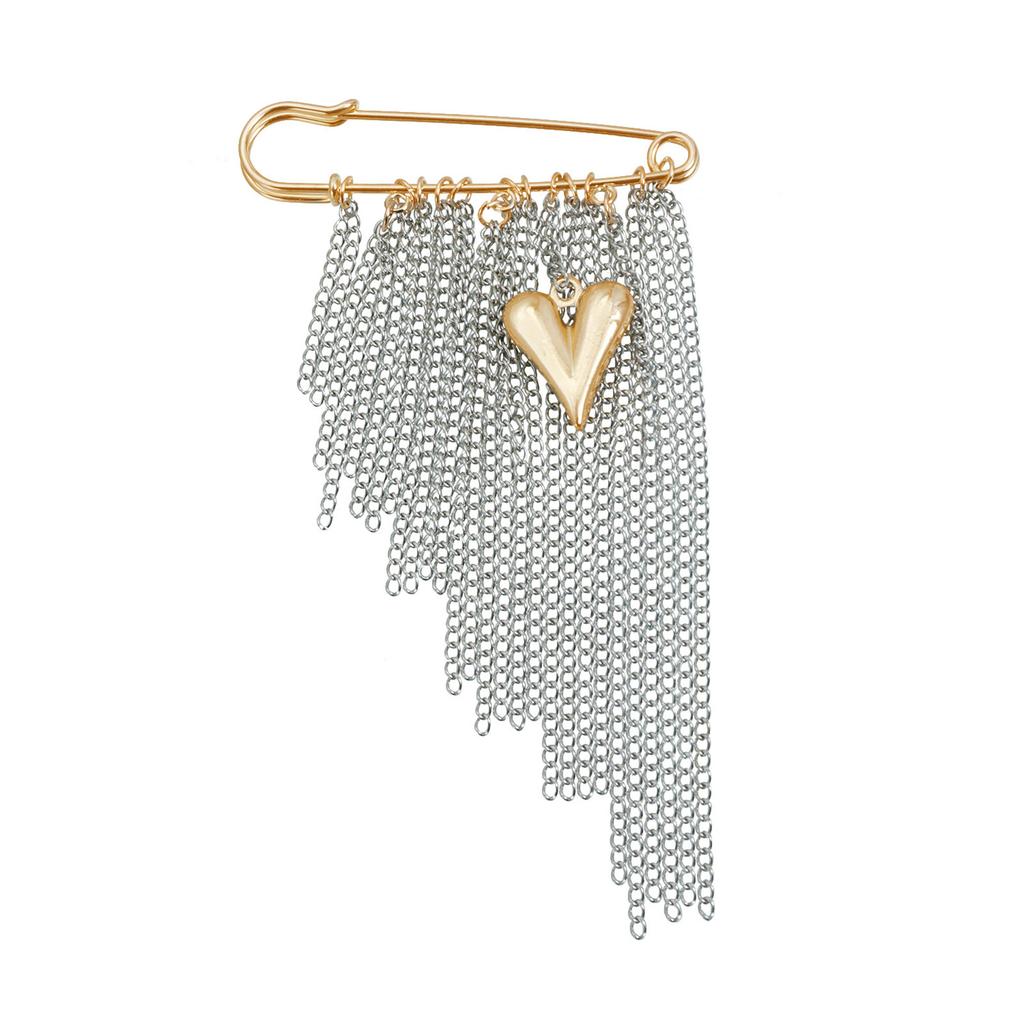 Sturdy Alloy Heart Shape Brooch Multiple Tassels Exaggerated Styles Color Block Fashion Accessory