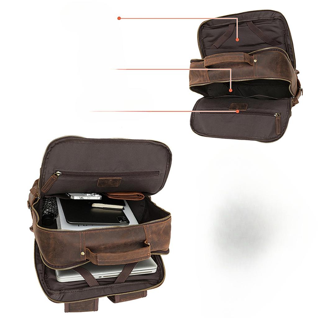 Men's Computer Backpack, Leather Large-capacity Men's Bag, Business Commuting Cowhide Backpack