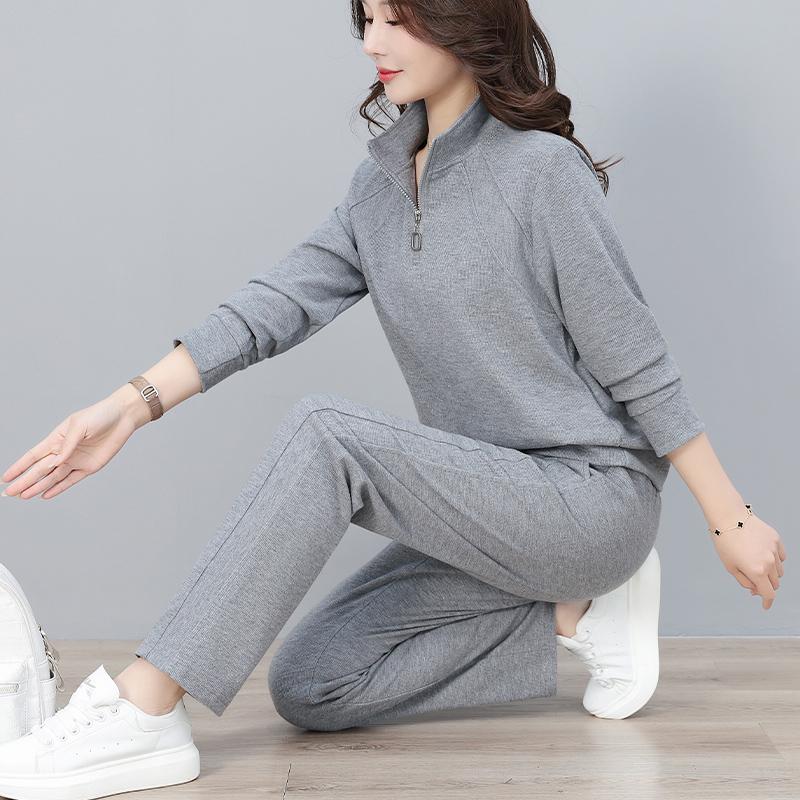 Fashion Stand Collar Half Cardigan Zipper Sport Suit for Women Spring Autumn Casual Sports Outfit Tracksuit for Ladies