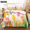 Butterfly Tulip Queen Bedding Set Duvet Cover Kids Bedroom Bed Set Comforter Cover Set King Size Duvet Cover Set Bedding Sets