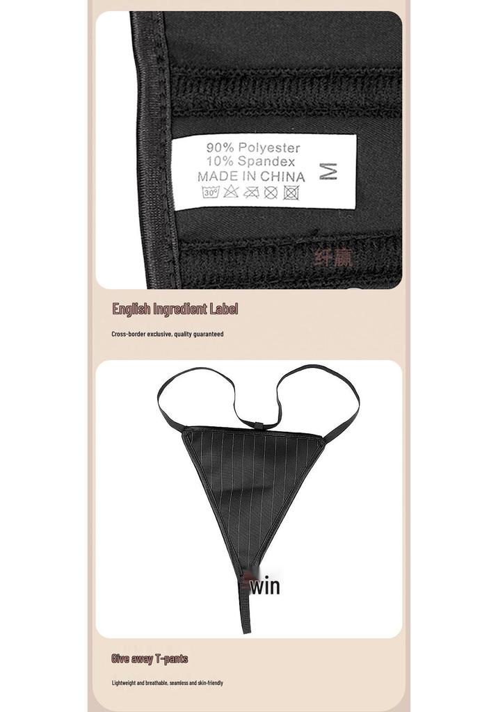 European & American Black Striped Corset Waist Slimming Shapewear with Zipper Bust Support - Tight-fitting Professional Suit.