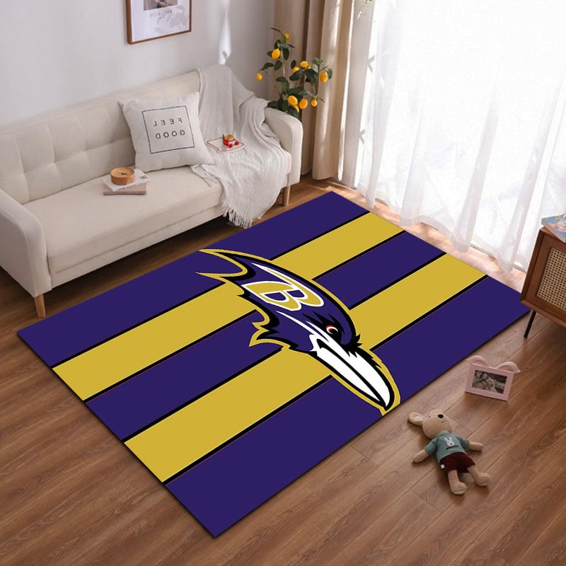 Baltimore Ravens logo on purple and gold stripes Non-slip rug suitable for living room and bedroom sofas