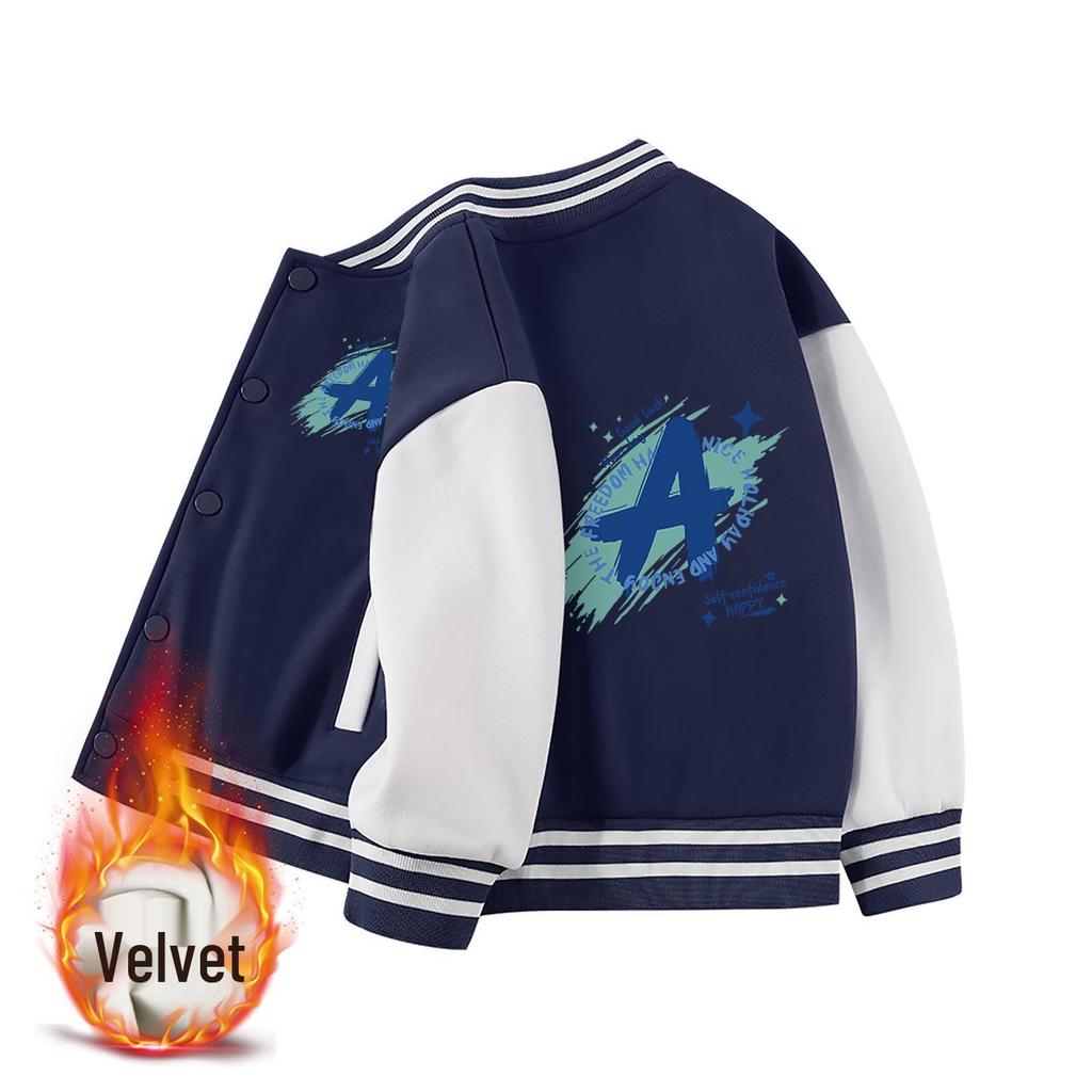 Farbblock-Baseballjacke für Jungen und Mädchen - Frühjahrs-/Herbststil, Samtfutter, Mittlere Dicke für Kinder