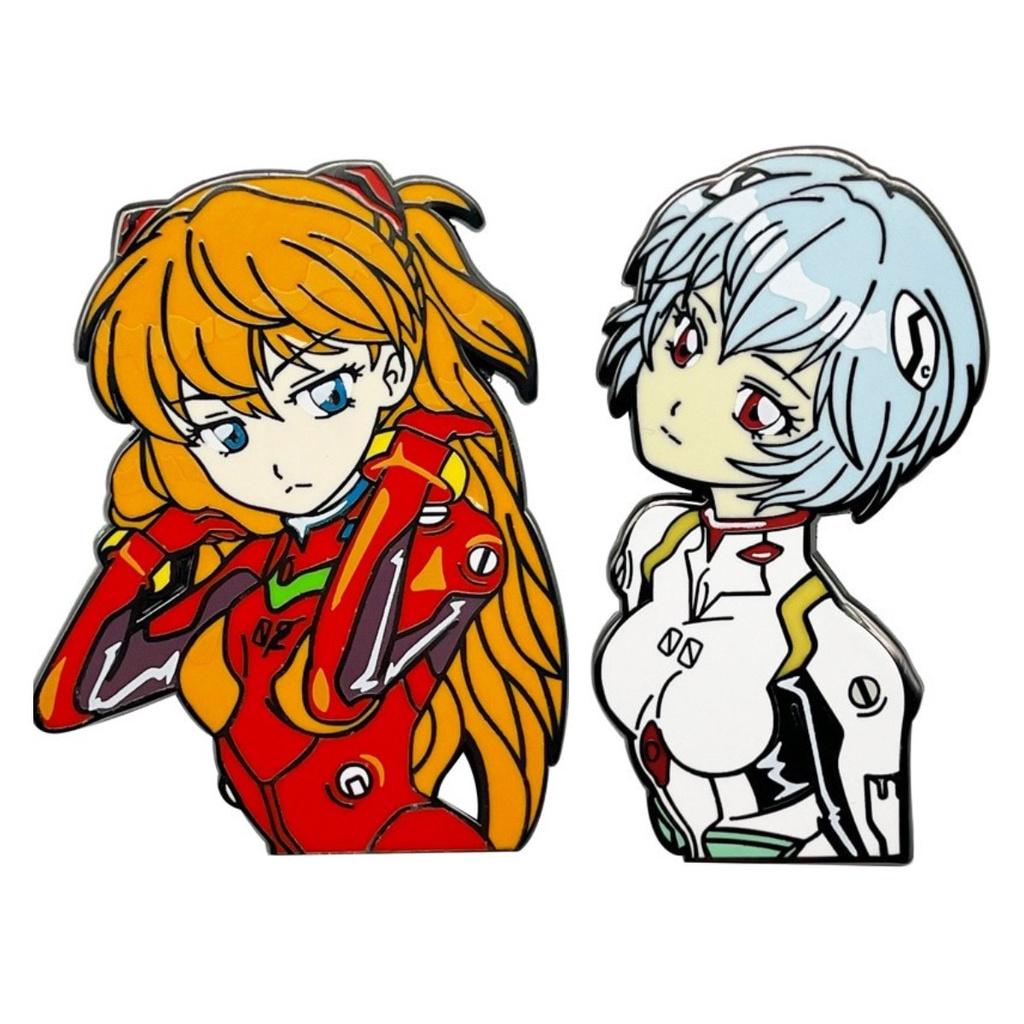 Eva Evangelion Pin Badge Featuring Asuka And Rei Perfect For Fans!