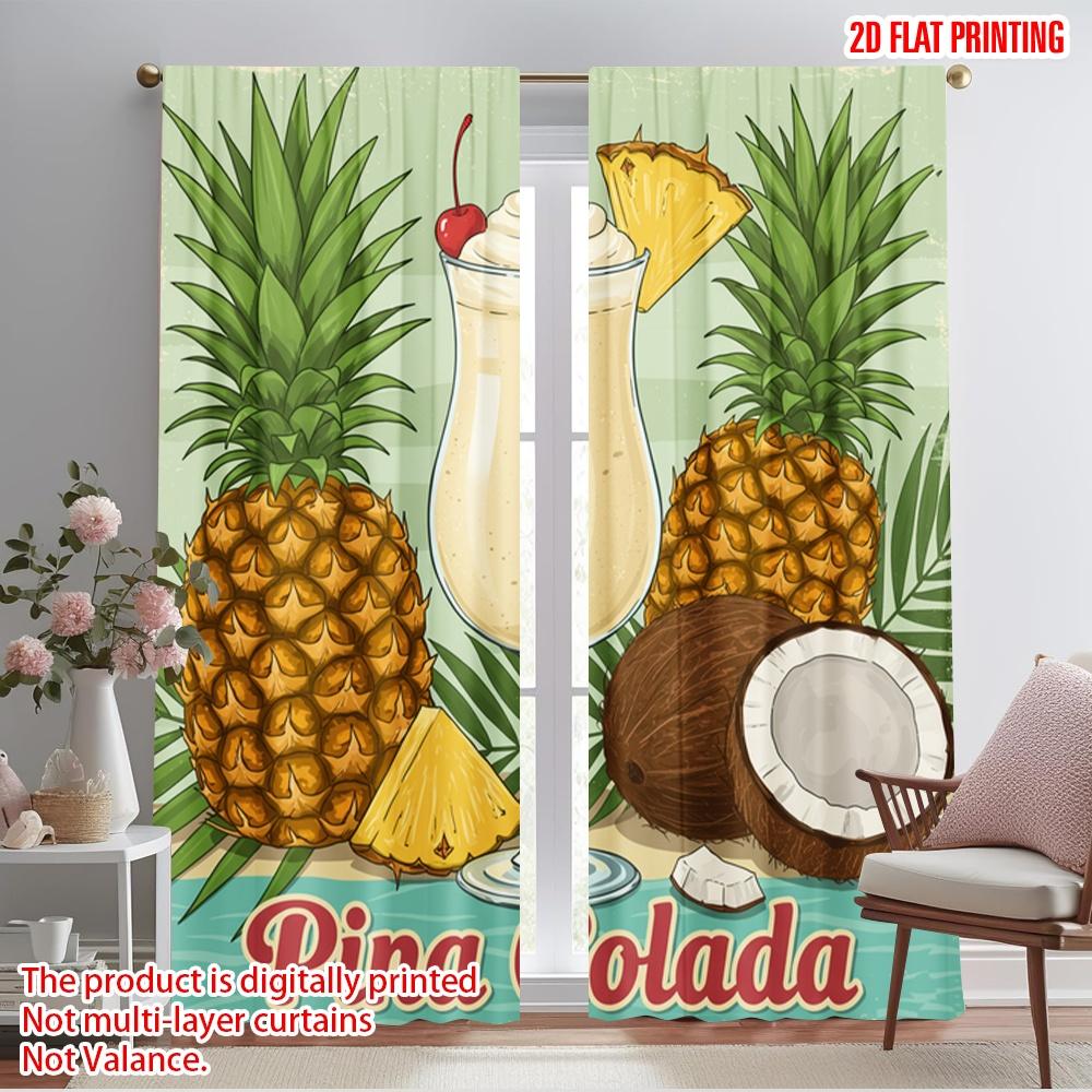 

2pcs 2D flat printing Party Curtains Pina Colada Cocktail Tropical 100% Polyester Fabric Without Electricity Festive Wall Decor 52.50×116.00 CM 2pcs