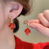 New Year's Red Diamond Drip Oil Maple Leaf Ear Buckle Simple Fashion Commuter Versatile Earrings Design Sense Niche Earrings Women
