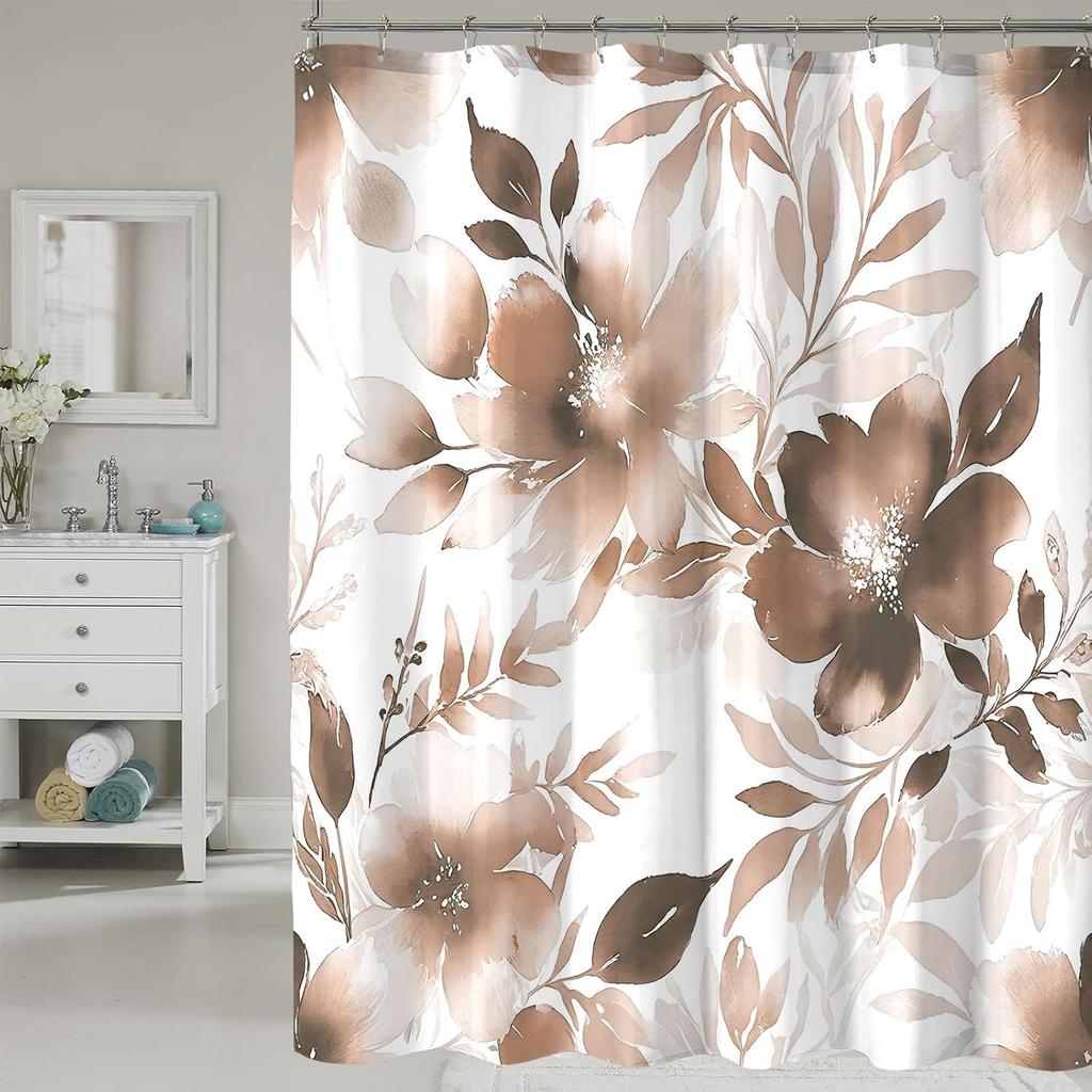 Floral Shower Curtain, Blue Watercolor Flower Shower Curtains For Bathroom, Modern Minimalist Waterproof Fabric Bath Curtain