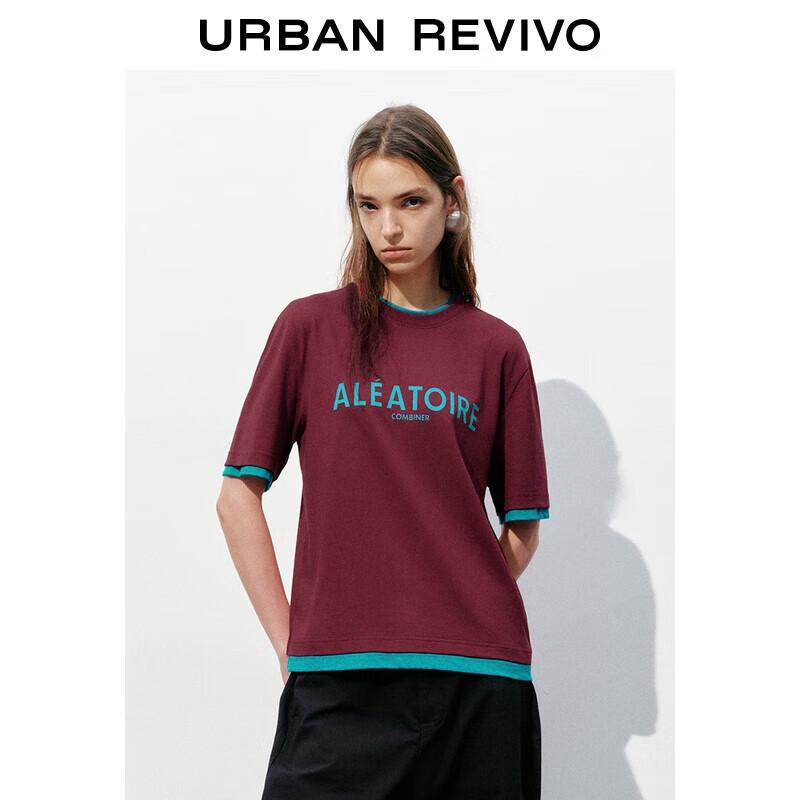 UR Women s Retro Contrast Letter Cotton Short Sleeve T-Shirt XS