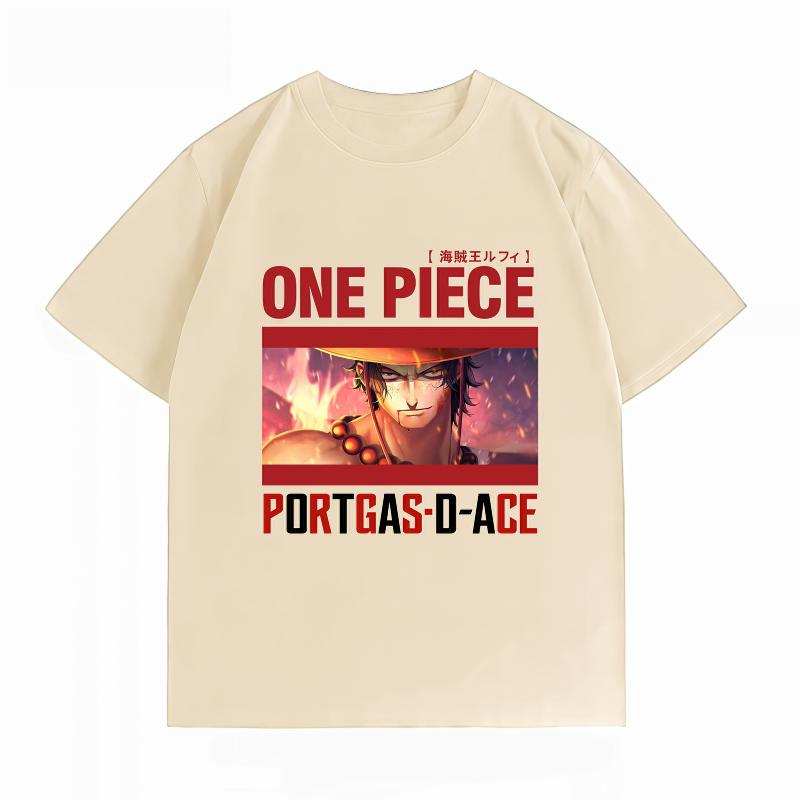 One Piece Portgas D Ace Unisex's 100% Cotton T-Shirt, Streetwear Anime Graphic Short Sleeve Summer Unisex's Tops