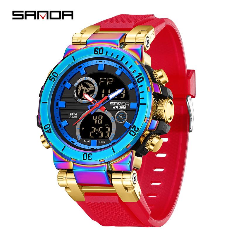 Sanda Men s Sports Dual Display Luminous Waterproof Watch - Fashionable Multi-function for Mountaineering.
