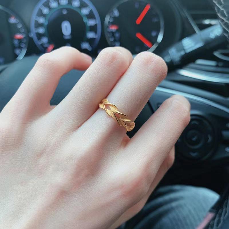 Vietnam Gold-Plated Braided Wheat Ear Ring: Brass Open Ring Fashion Jewelry for Women