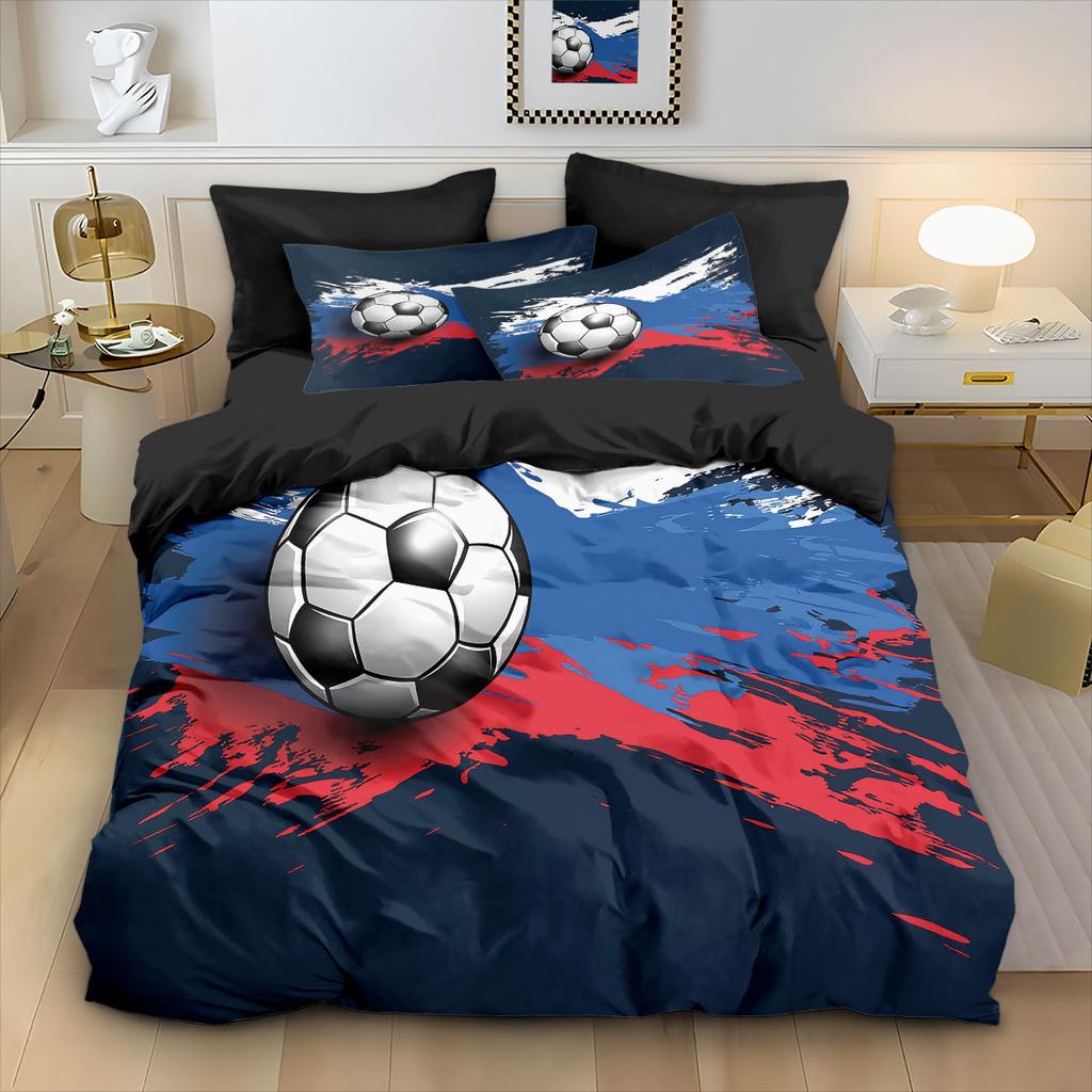High-quality Football Sports Theme Duvet Cover Set,3D Print World Football Bedding Set with Pillowcases 75*50cm for Adult Kids
