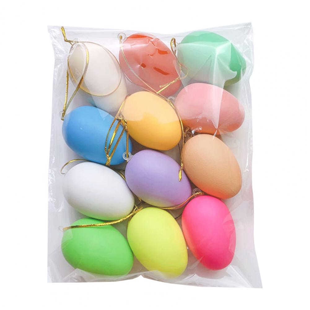 12/24Pcs Simulated Easter Eggs Colorful Durable Plastic Hanging Egg Decorations Kids DIY Egg Craft Kit For Easter Home Decor