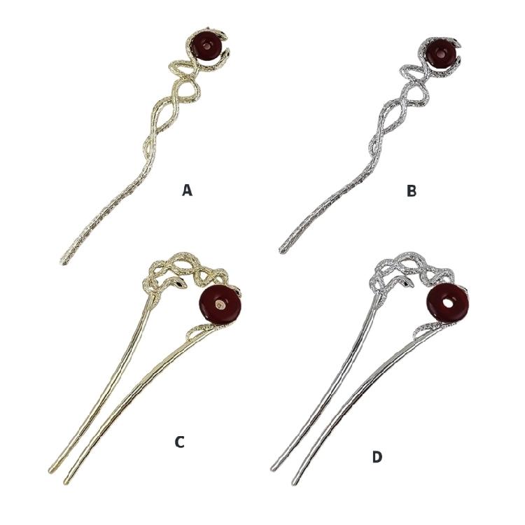 Exquisite Alloy Hair Stick Snake Hairpiece with Sparkling Snake for Evening Dinner Wear Photo Props