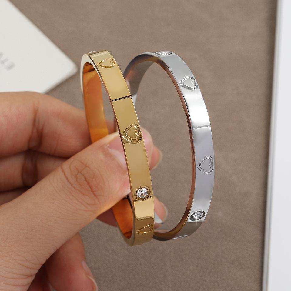 Htpwe Stainless Steel Love Bracelet For Women 18k Gold Plated Couple Holiday Gift Bracelet Party Daily Zircon