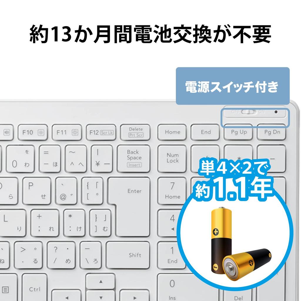 Elecom Klawiatura Bezprzewodowa Kompaktowa Klawiatura Biała USB-A (Odbiornik w zestawie) Typ nożycowy TK-FDP099TWH