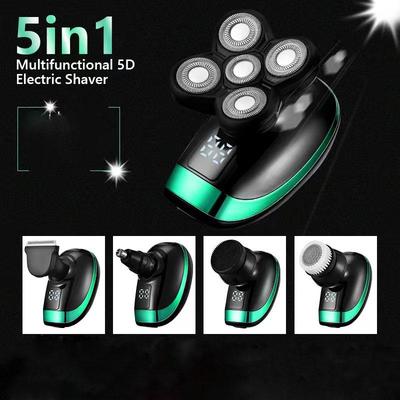 Multifunktionaler USB-wiederaufladbarer 5-in-1 Elektrorasierer mit waschbarem Rasierer & Glatzkopfklinge