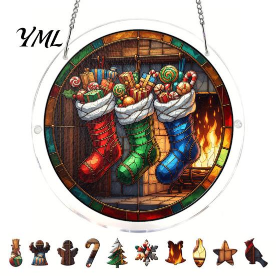 Translucent Puzzle Art Christmas Acrylic Suncatcher, Holiday Tree Snowman Stockings Red Bird Sun Catcher Pet Lover Gift Idea Kit for Adults,