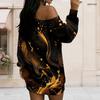Women Plus Size One Shoulder Long Sleeve Galaxy Print Loose Tunic Dress