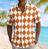 Chemise à manches courtes imprimé argyle pour homme, Chemisier décontracté à col rabattu pour le printemps et l'été, Haut coupe ample