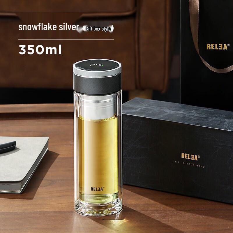 RELEA Double Wall Glass Tea Infuser Bottle with Digital Temperature Display