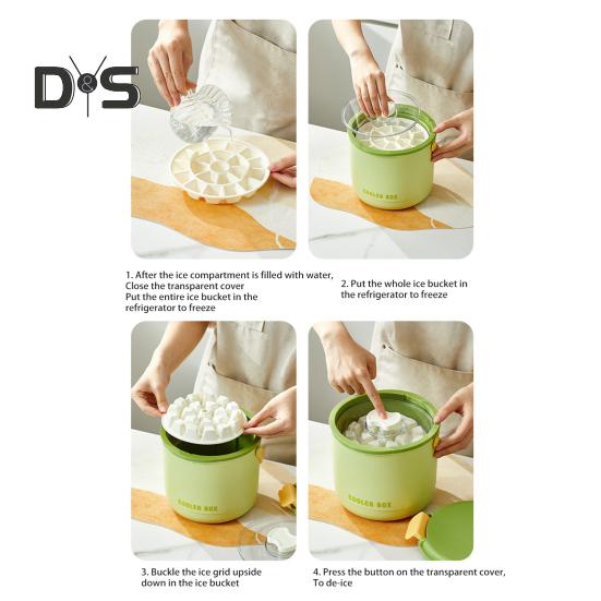 Ice Bucket Ice Cube Tray with Lid & Bin Efficient Ice Making Mold for Freezer Easy Release Reusable Ice Cube Maker for Drinks Coffee