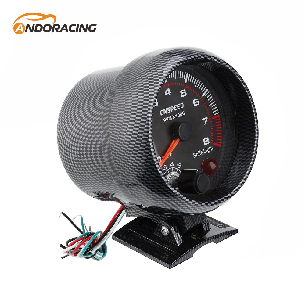 12V Tachometer Gauge 3.75'' Car Universal Black Tachometer Gauge 7color Inter Shift Light 0-8000 RPM Fit 4 6 8 Cylinder