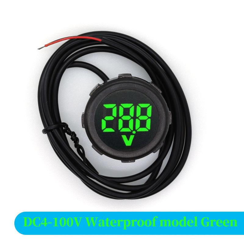 DC 4-100V LED Digital Display Round Two-wire Waterproof Voltmeter DC Digital Car Voltage Current Meter Volt Detector Tester