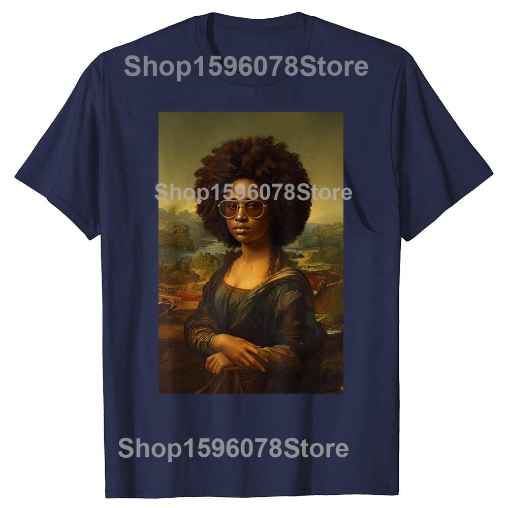 Black Mona Lisa African American Black History Month T Shirts Men Humor Streetwear Tee Short Sleeve Unisex Loose Clothing