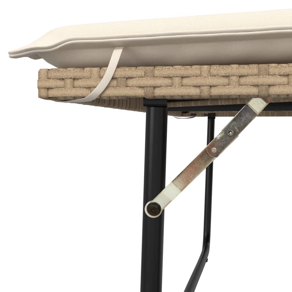 Garden Bench with Cushions and Footstool Beige Poly Rattan